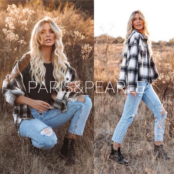 Jackets & Blazers - Kamryn Black & White Plaid Button Front Shacket